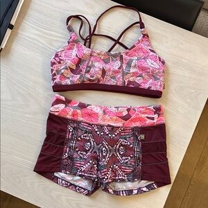 Maaji Pink Geometric Sports Bra and Shorts Set